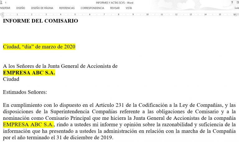Informe de Comisario – AUDFICON